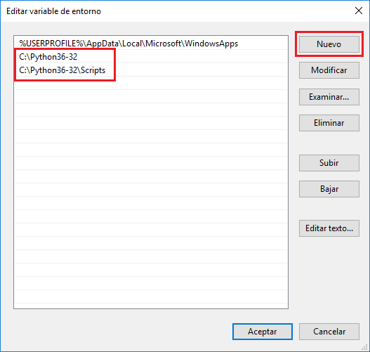 Editar variable de entorno Windows 10
